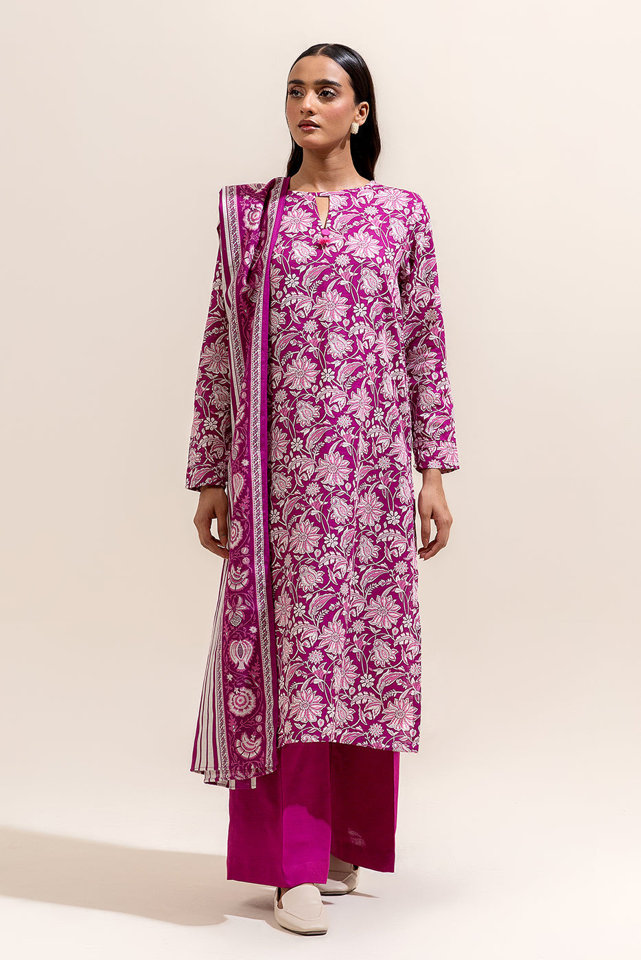 2 Piece Printed Khaddar Suit-Mauve Maize (Unstitched)