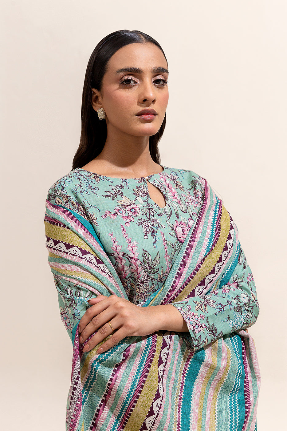 2 Piece Printed Khaddar Suit-Aquatic Flora (Unstitched)