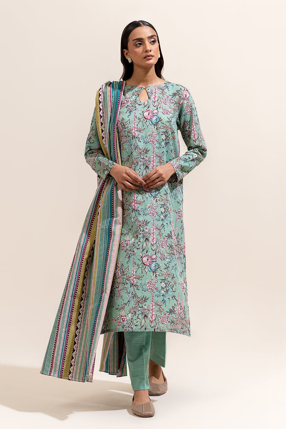 2 Piece Printed Khaddar Suit-Aquatic Flora (Unstitched)