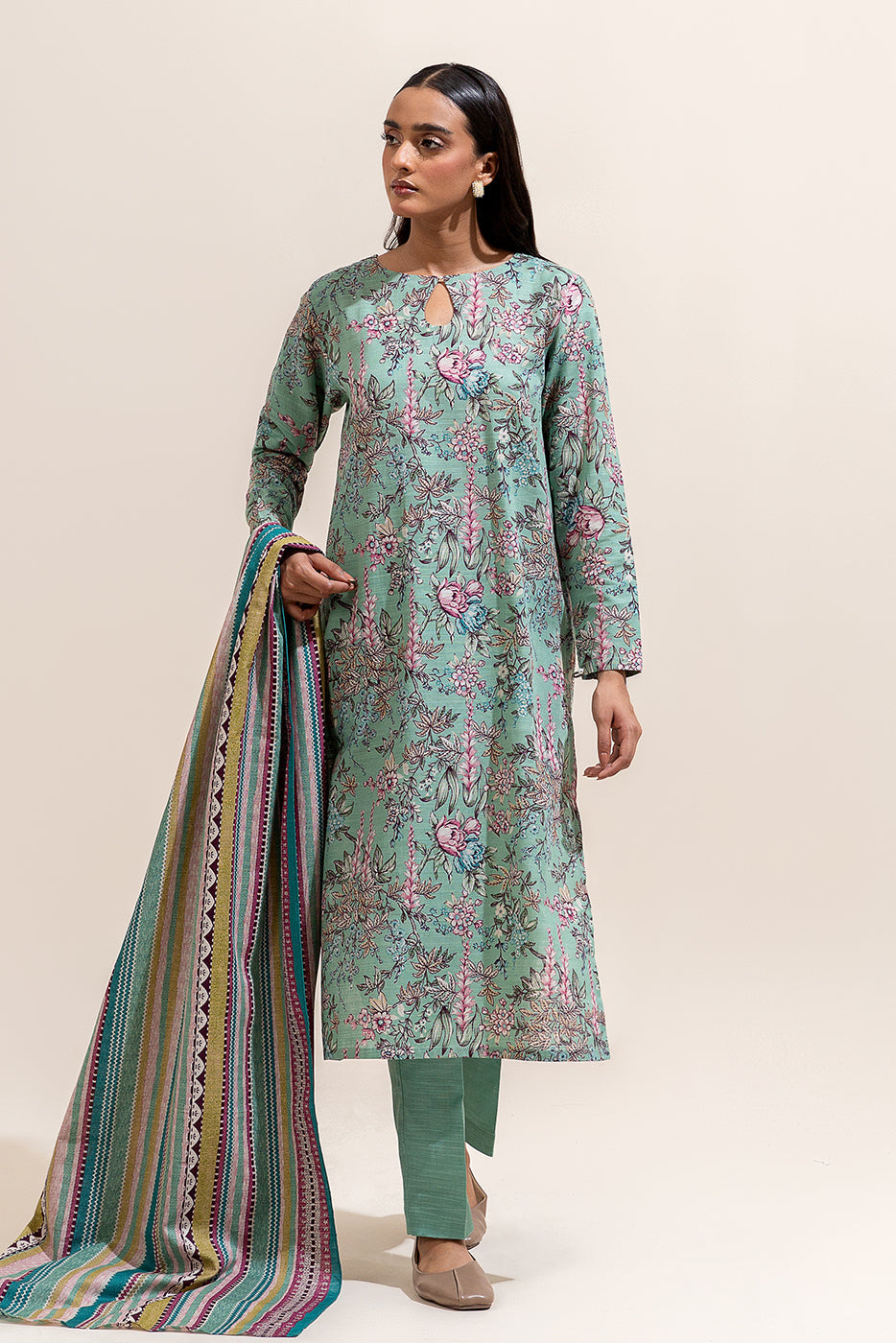 2 Piece Printed Khaddar Suit-Aquatic Flora (Unstitched)