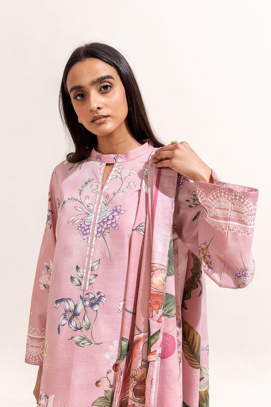 3 Piece Printed Khaddar Suit-Fiesta Fuschia (Unstitched)