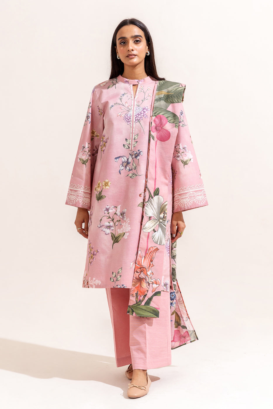3 Piece Printed Khaddar Suit-Fiesta Fuschia (Unstitched)