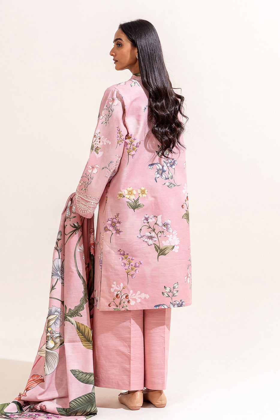 3 Piece Printed Khaddar Suit-Fiesta Fuschia (Unstitched)