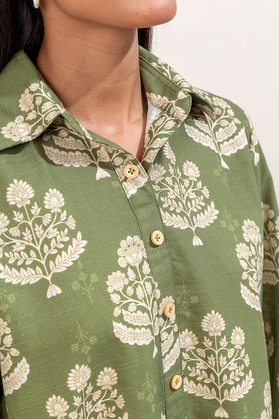 3 Piece Printed Khaddar Suit-Olive Fern (Unstitched)
