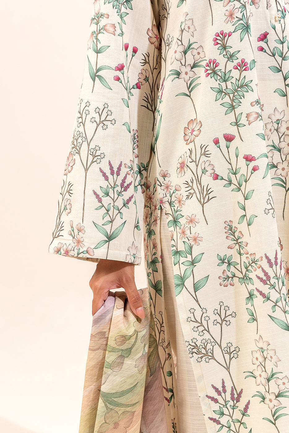 3 Piece Printed Khaddar Suit-Sand Bloom (Unstitched)