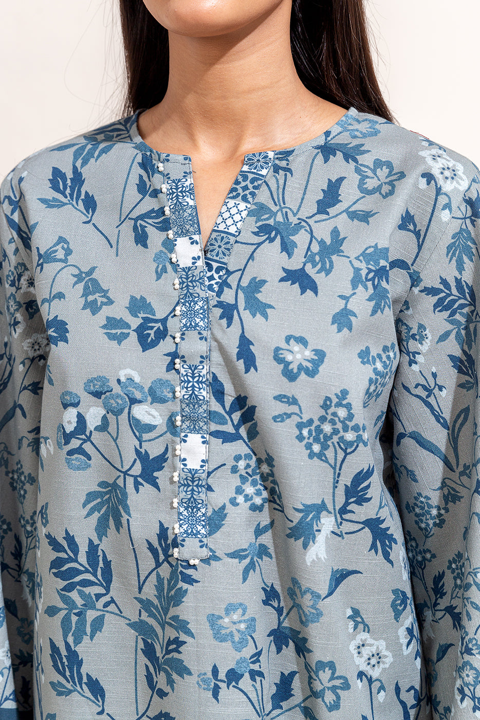 3 Piece Printed Khaddar Suit-Cerulean Ash (Unstitched)