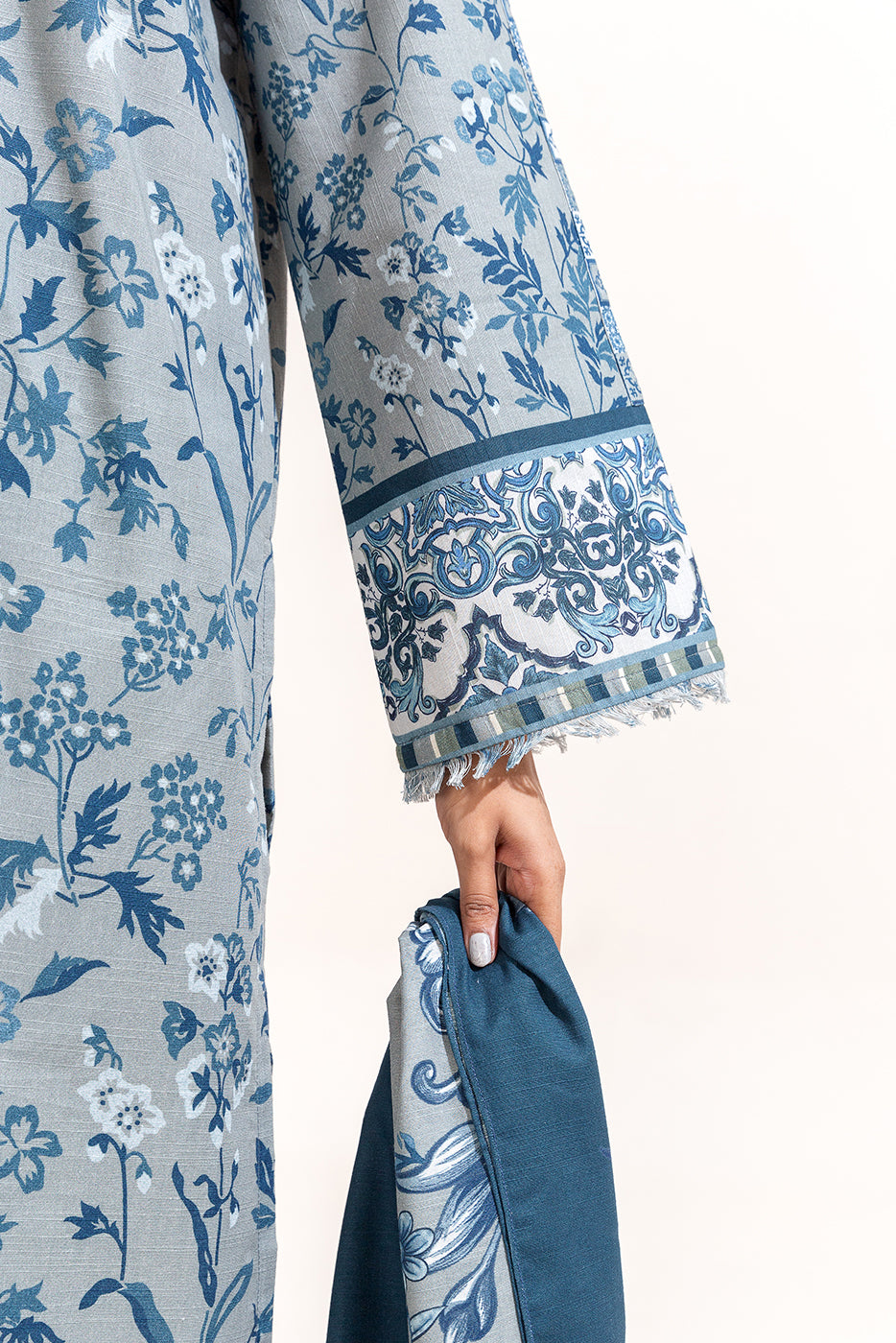 3 Piece Printed Khaddar Suit-Cerulean Ash (Unstitched)