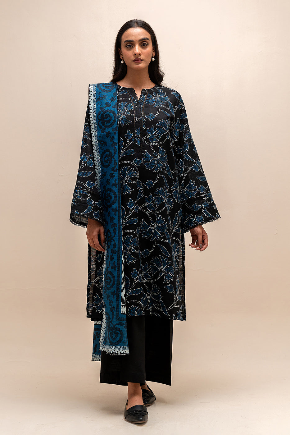 3 Piece Printed Khaddar Suit-Cedar Stitch (Unstitched)