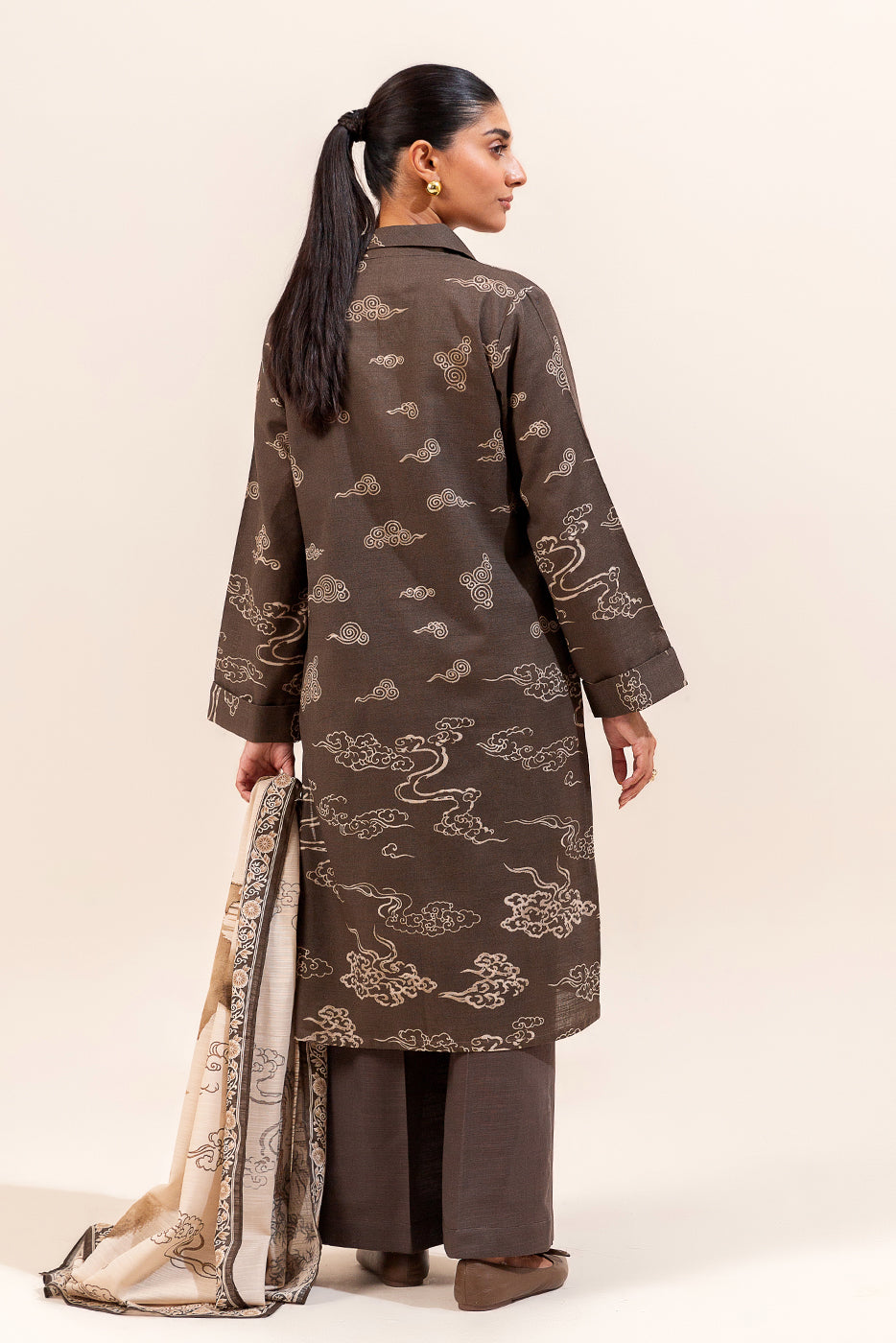 3 Piece Printed Khaddar Suit-Japanese Veil (Unstitched)