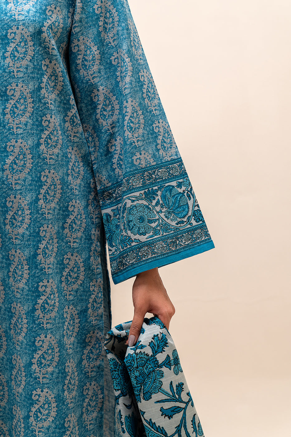 3 Piece Printed Khaddar Suit-Paisley Dust (Unstitched)
