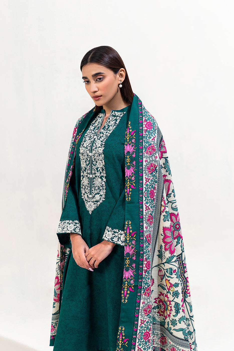 2 Piece Embroidered Khaddar Suit-Teal Bloom (Unstitched)