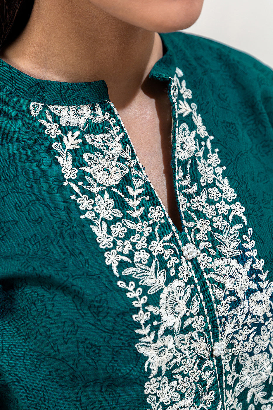 2 Piece Embroidered Khaddar Suit-Teal Bloom (Unstitched)