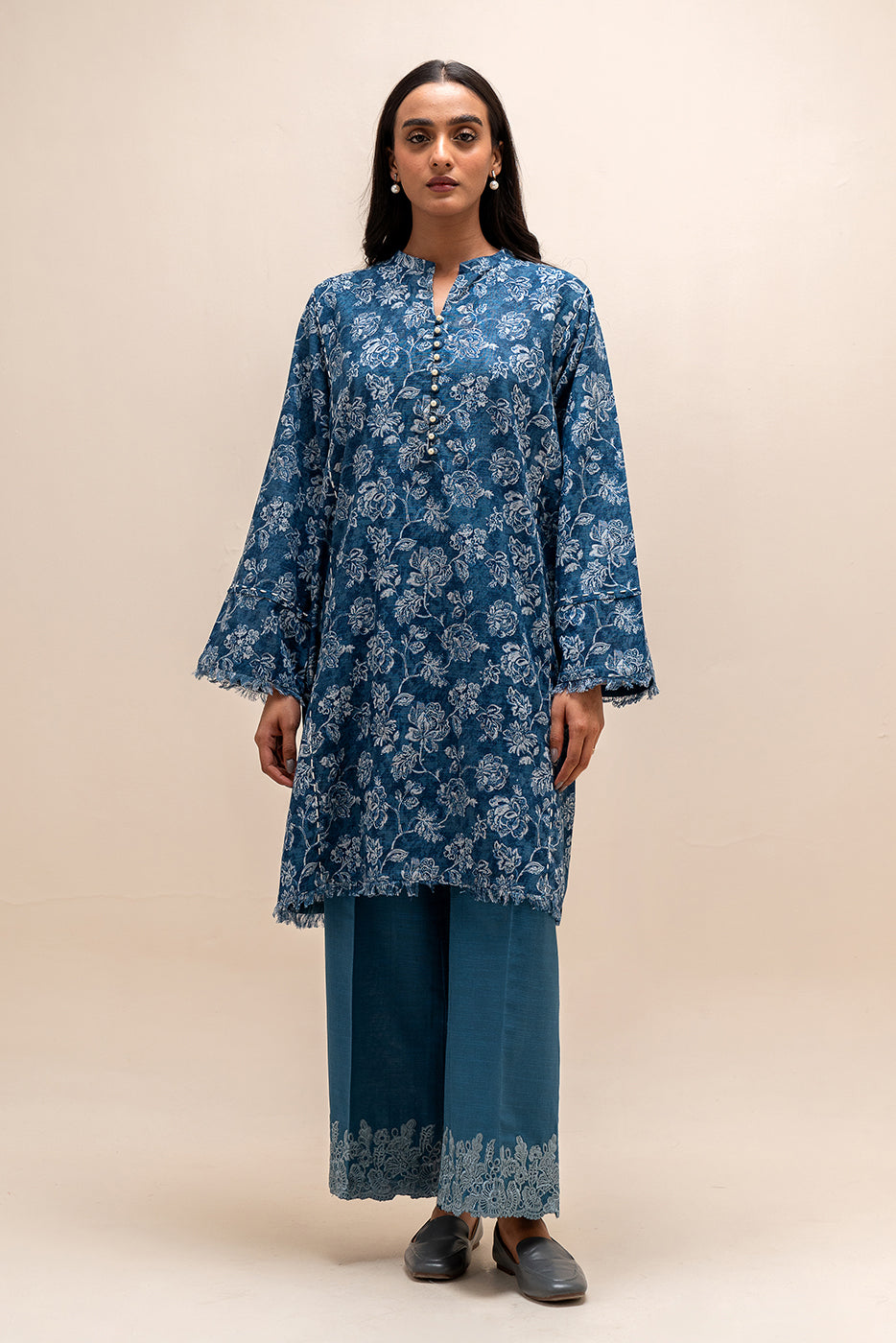 2 Piece Embroidered Khaddar Suit-Serene Blue (Unstitched)