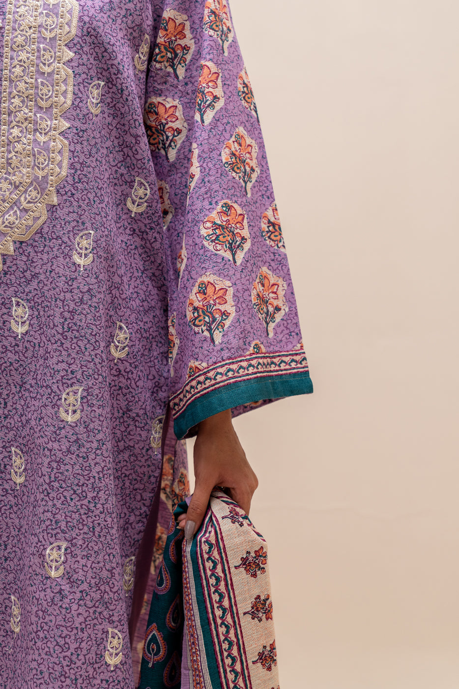 3 Piece Embroidered Khaddar Suit-Periwinkle Bloom (Unstitched)
