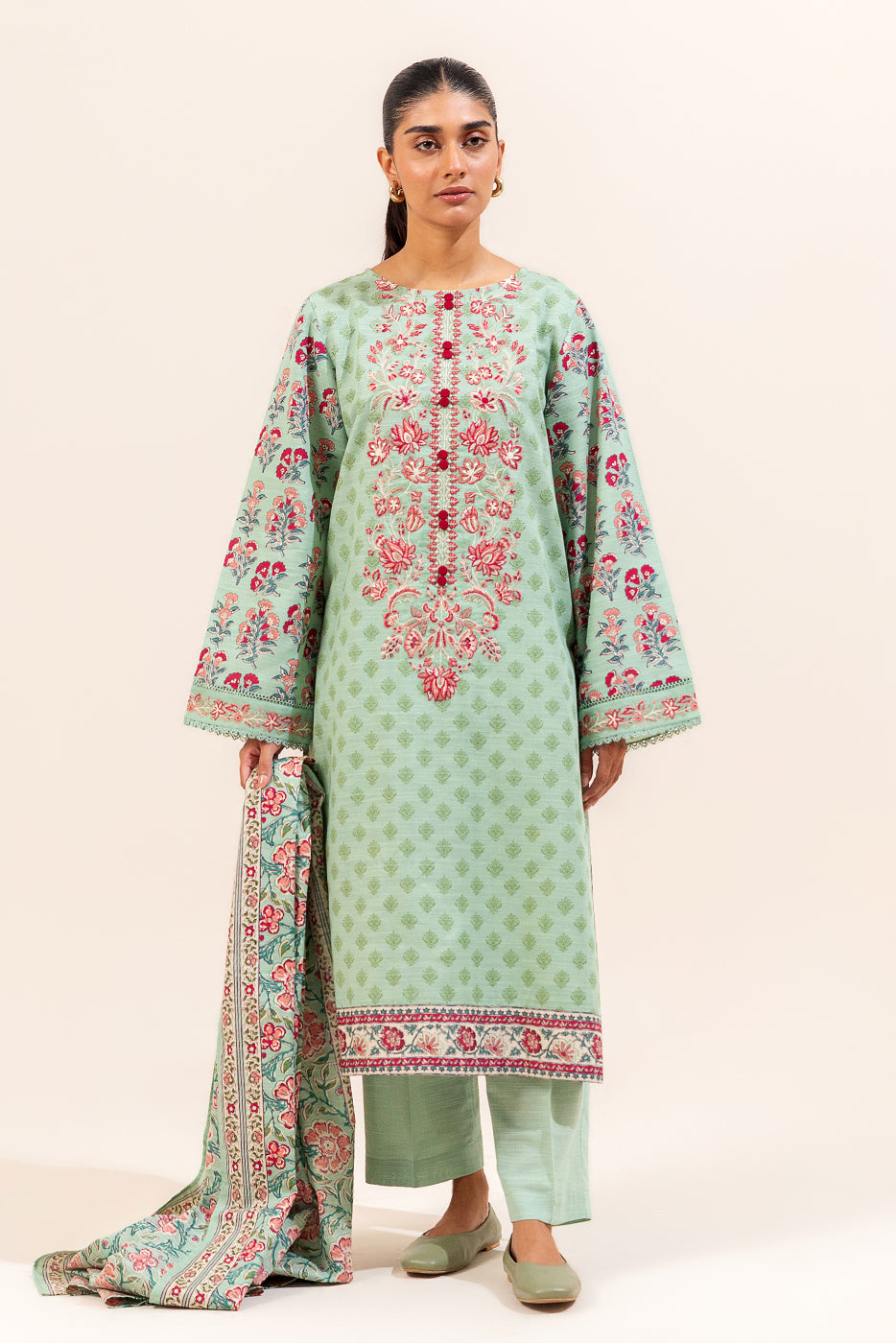 3 Piece Embroidered Khaddar Suit-Carnation Serenity (Unstitched)