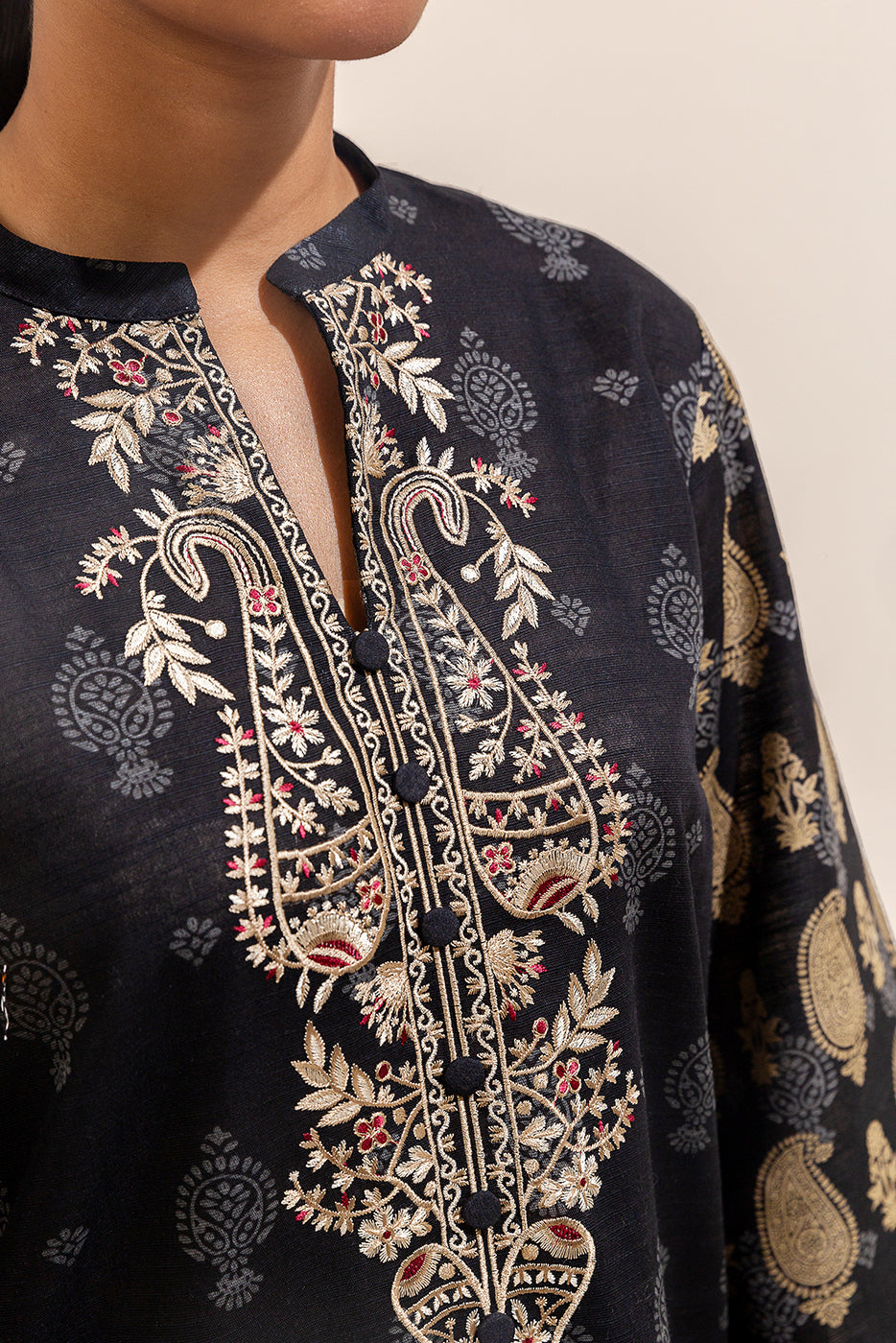 3 Piece Embroidered Khaddar Suit-Midnight Verve (Unstitched)