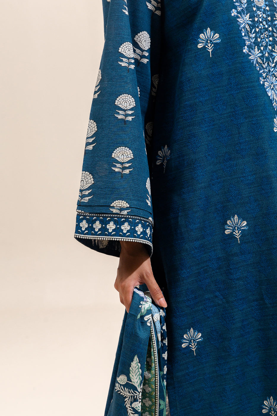 3 Piece Embroidered Khaddar Suit-Celestial Navy (Unstitched)