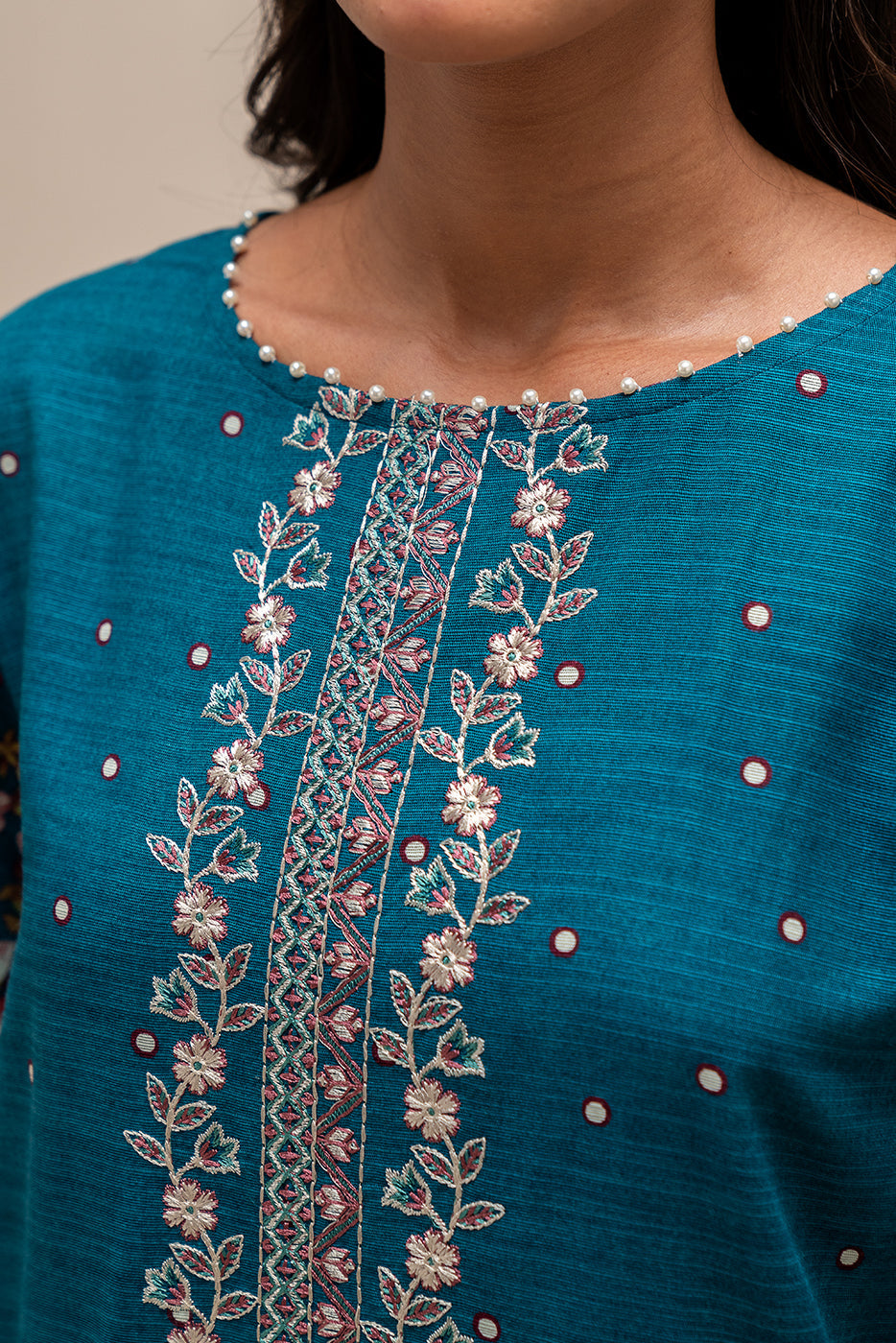 3 Piece Embroidered Khaddar Suit-Floret Azure (Unstitched)