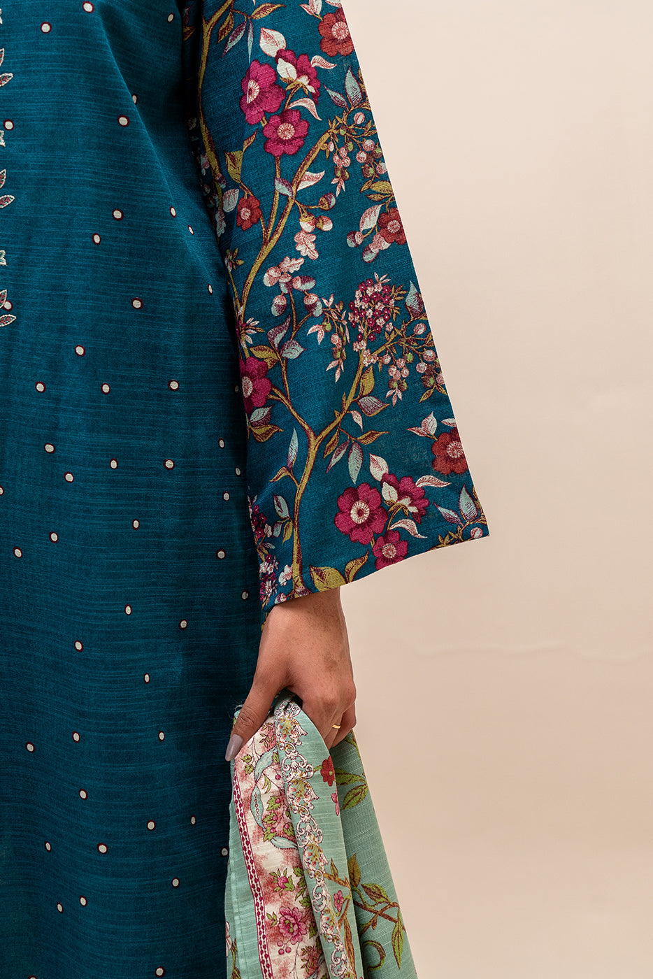 3 Piece Embroidered Khaddar Suit-Floret Azure (Unstitched)