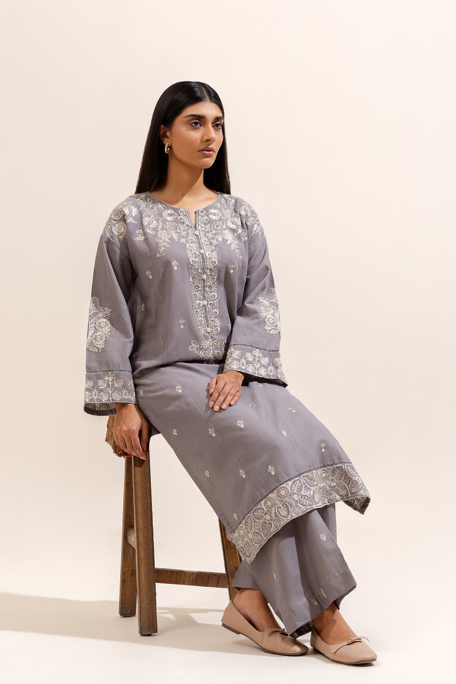 2 Piece Embroidered Khaddar Suit-Persian Pearl (Unstitched)