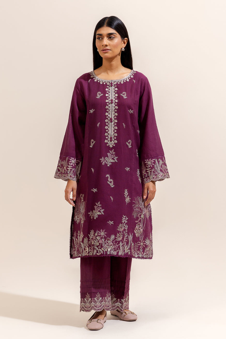 2 Piece Embroidered Khaddar Suit-Deep Berry (Unstitched)