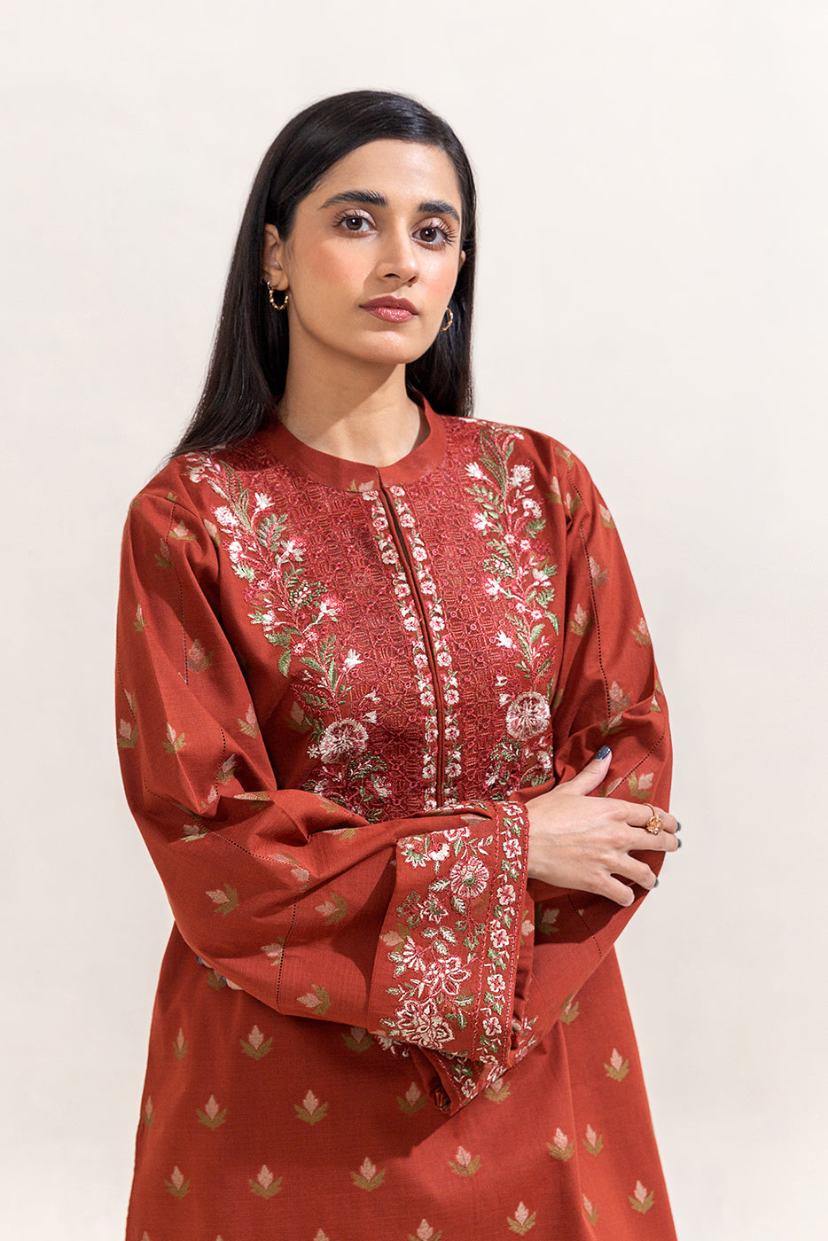 2 Piece Embroidered Self Jacquarad Suit-Garland Bronze (Unstitched)