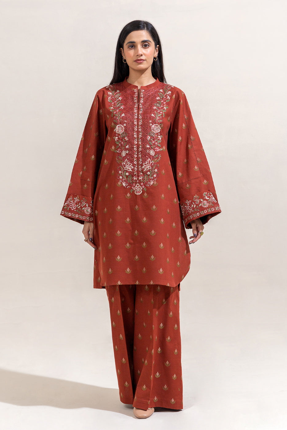 2 Piece Embroidered Self Jacquarad Suit-Garland Bronze (Unstitched)