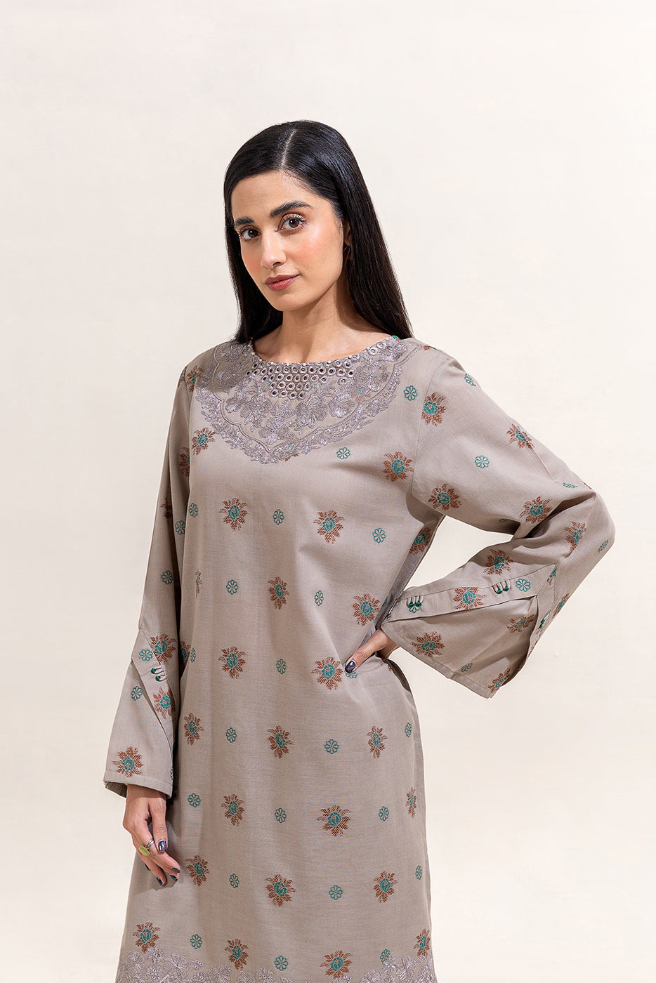 2 Piece Embroidered Self Jacquarad Suit-Muted Grey (Unstitched)