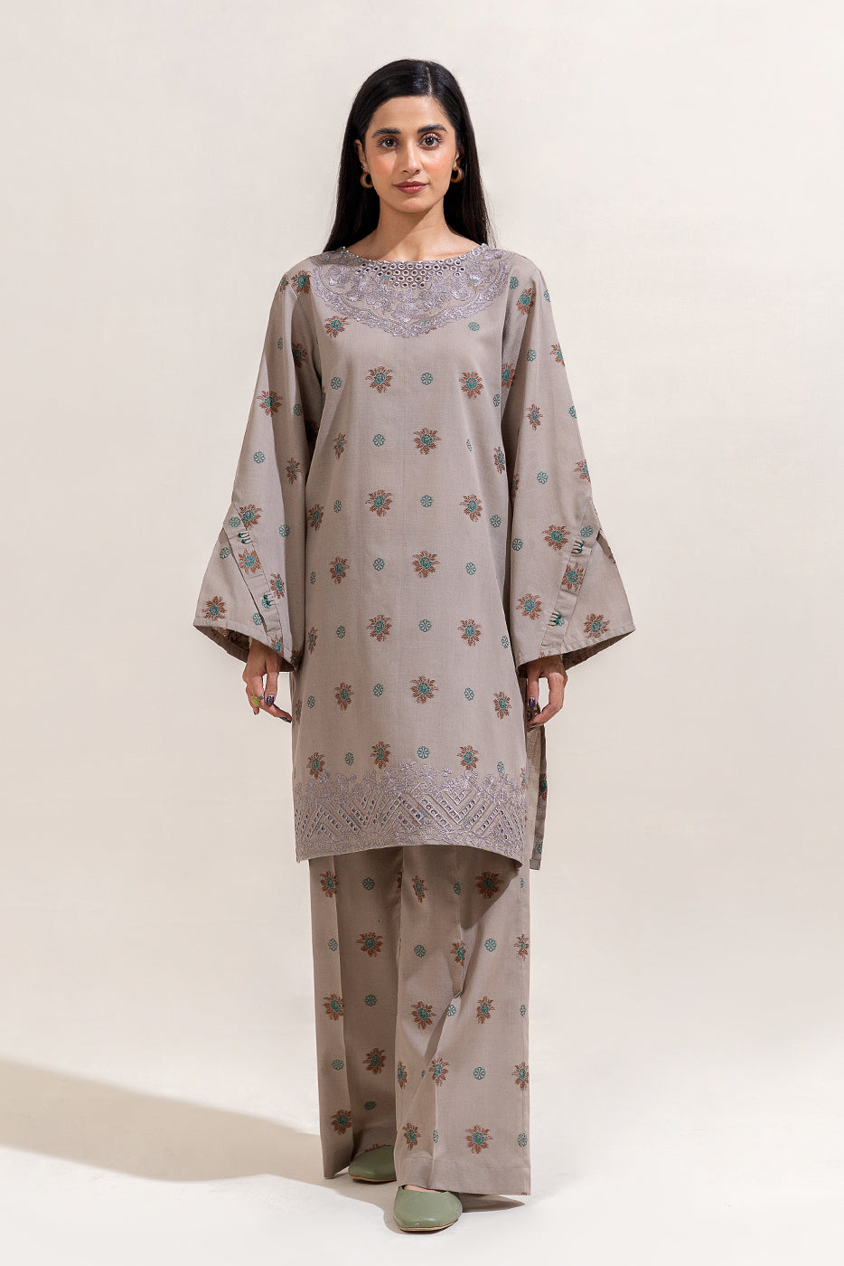 2 Piece Embroidered Self Jacquarad Suit-Muted Grey (Unstitched)
