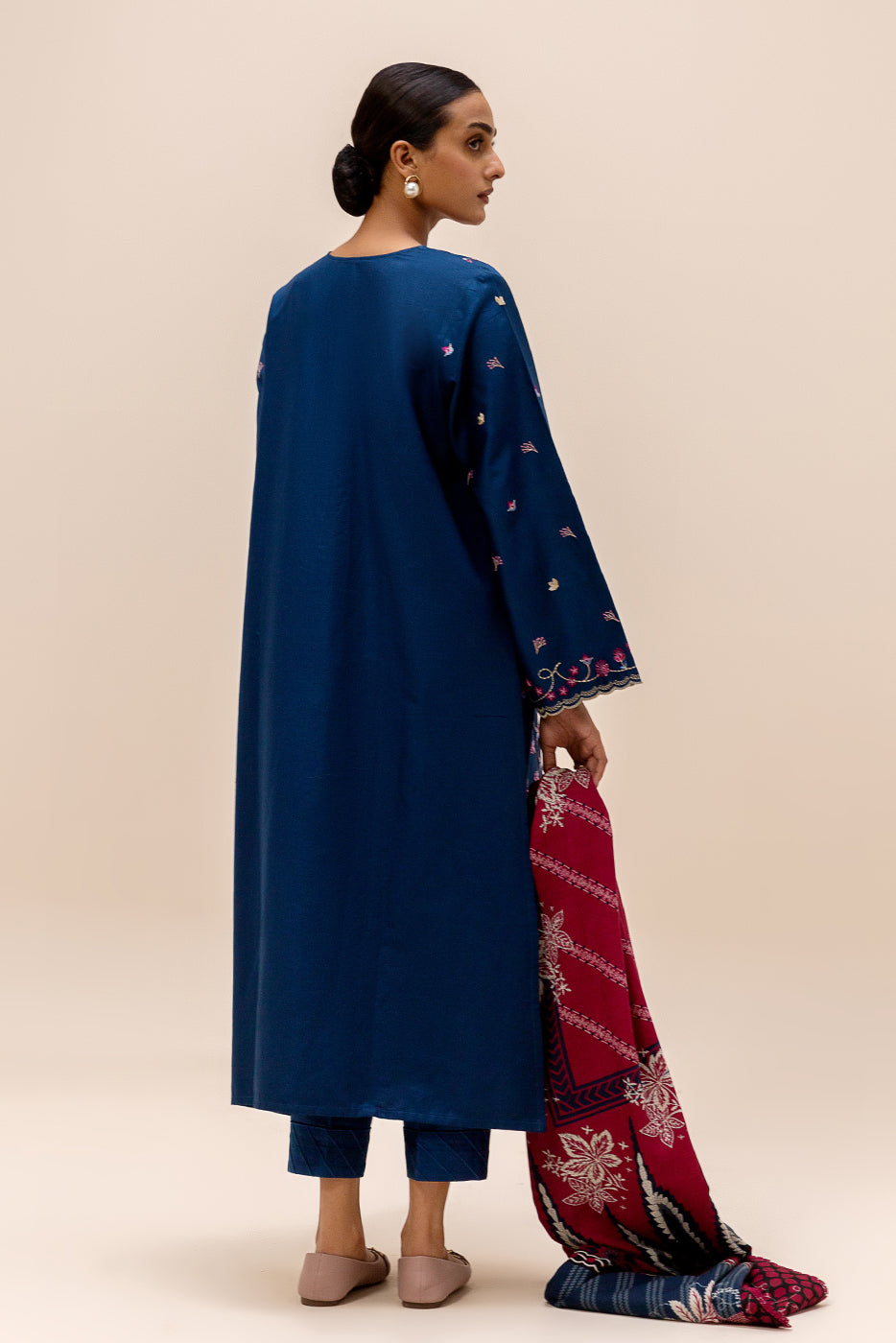 3 Piece Embroidered Satin Suit-Aegean Bloom (Unstitched)