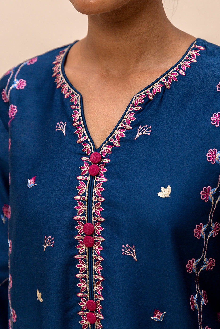 3 Piece Embroidered Satin Suit-Aegean Bloom (Unstitched)
