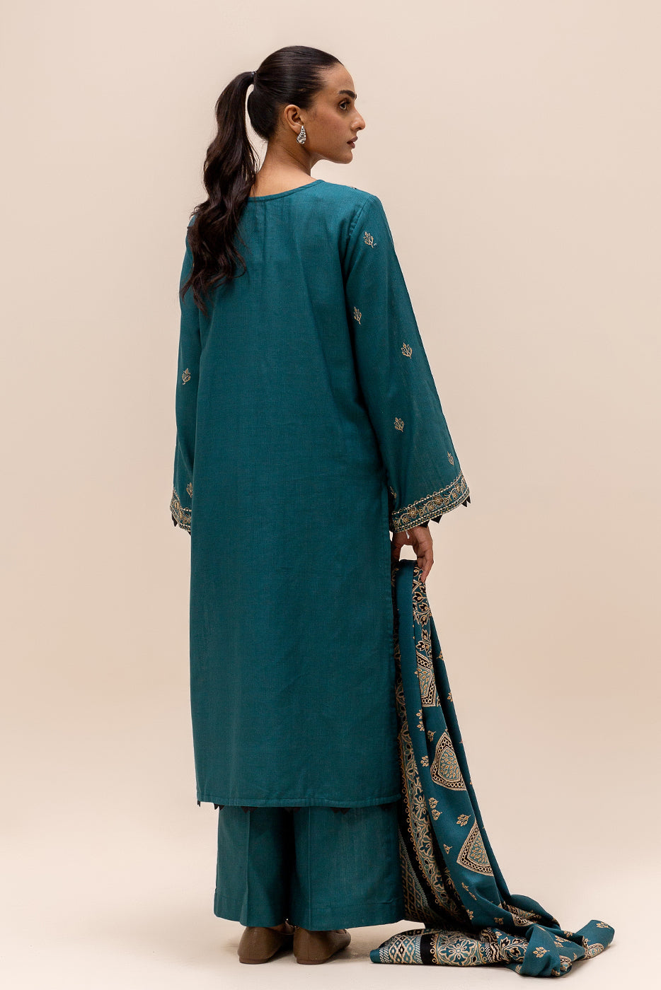 3 Piece Embroidered Khaddar Suit-Teal Sky (Unstitched)