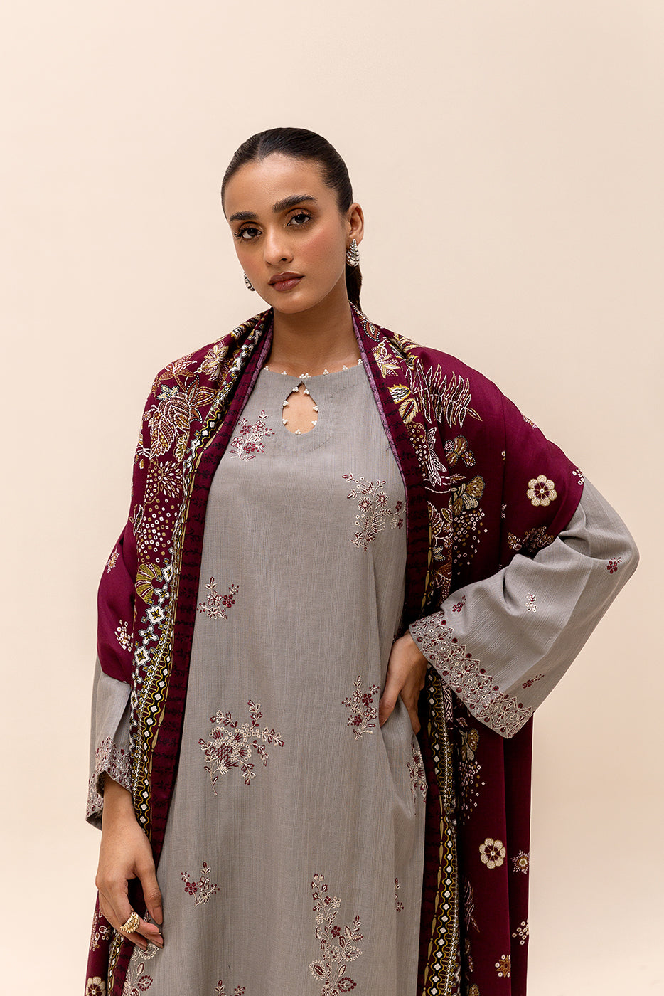 3 Piece Embroidered Khaddar Suit-Fossil Dew (Unstitched)