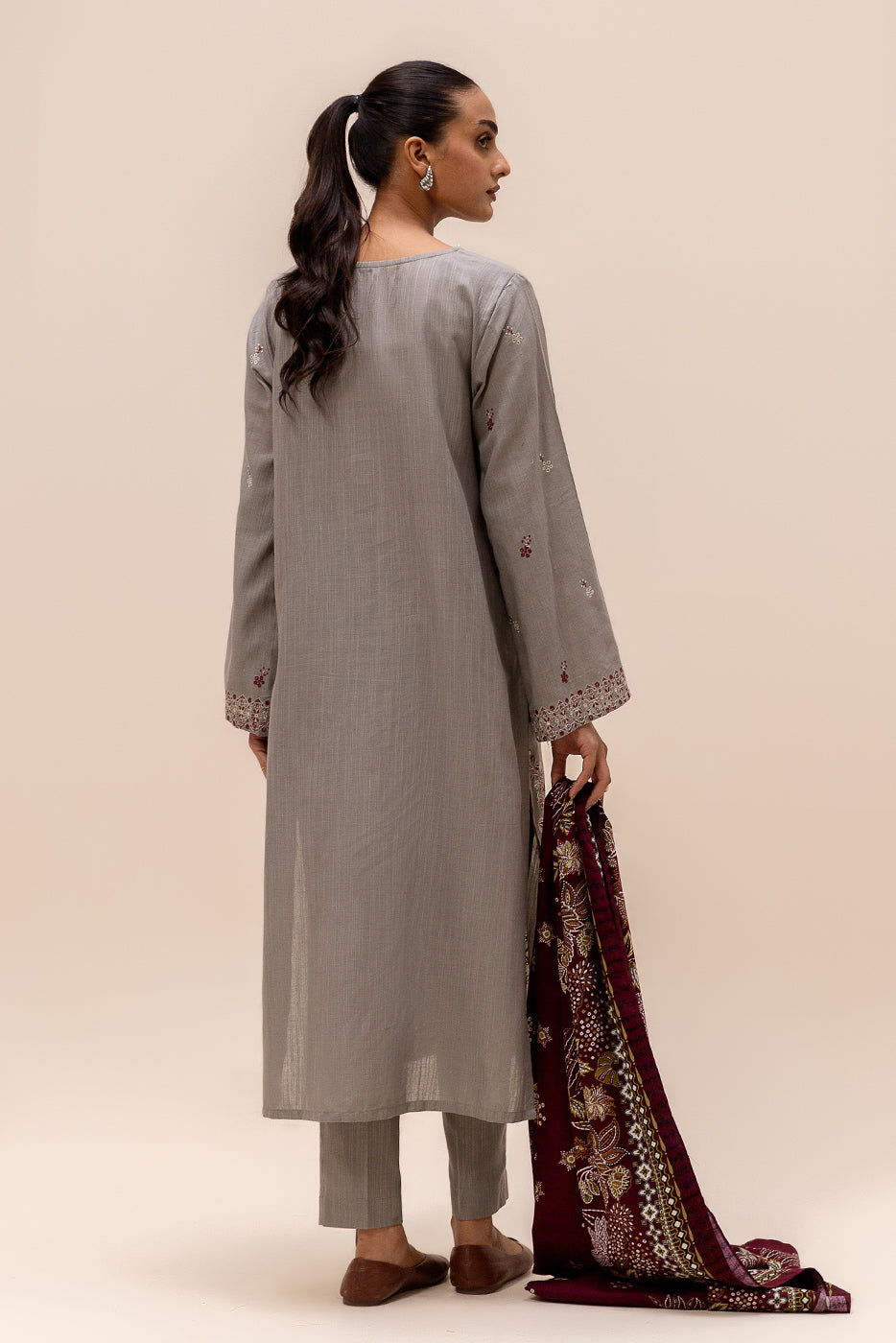 3 Piece Embroidered Khaddar Suit-Fossil Dew (Unstitched)