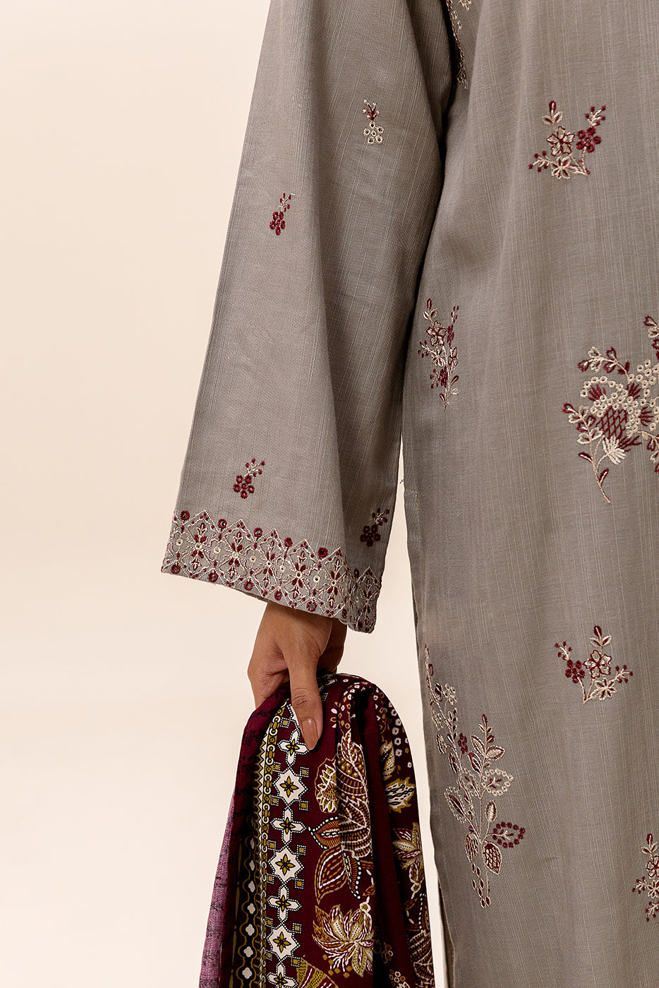 3 Piece Embroidered Khaddar Suit-Fossil Dew (Unstitched)
