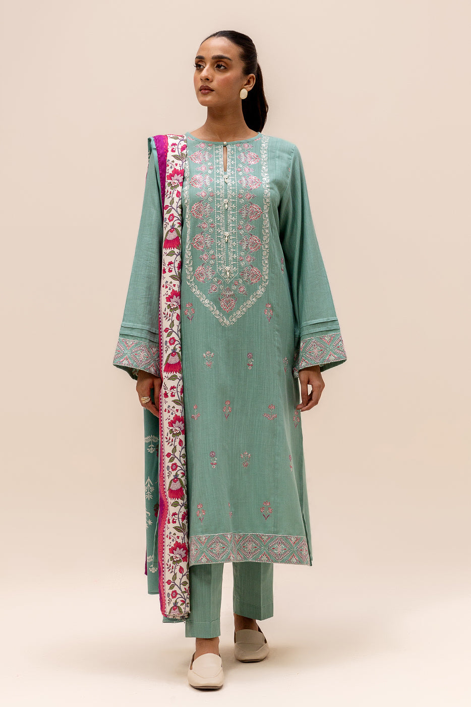 3 Piece Embroidered Khaddar Suit-Nevada Blush (Unstitched)