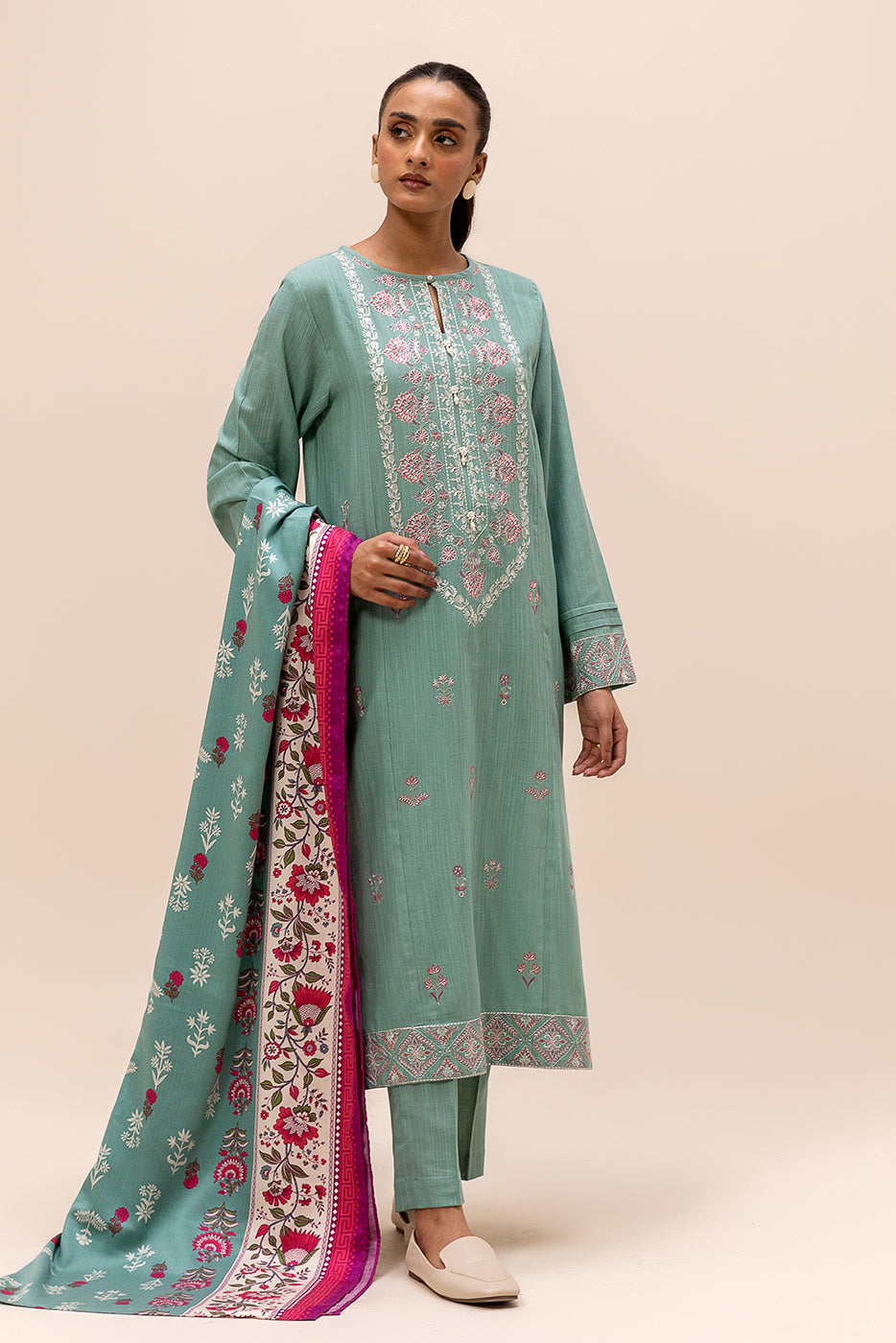 3 Piece Embroidered Khaddar Suit-Nevada Blush (Unstitched)