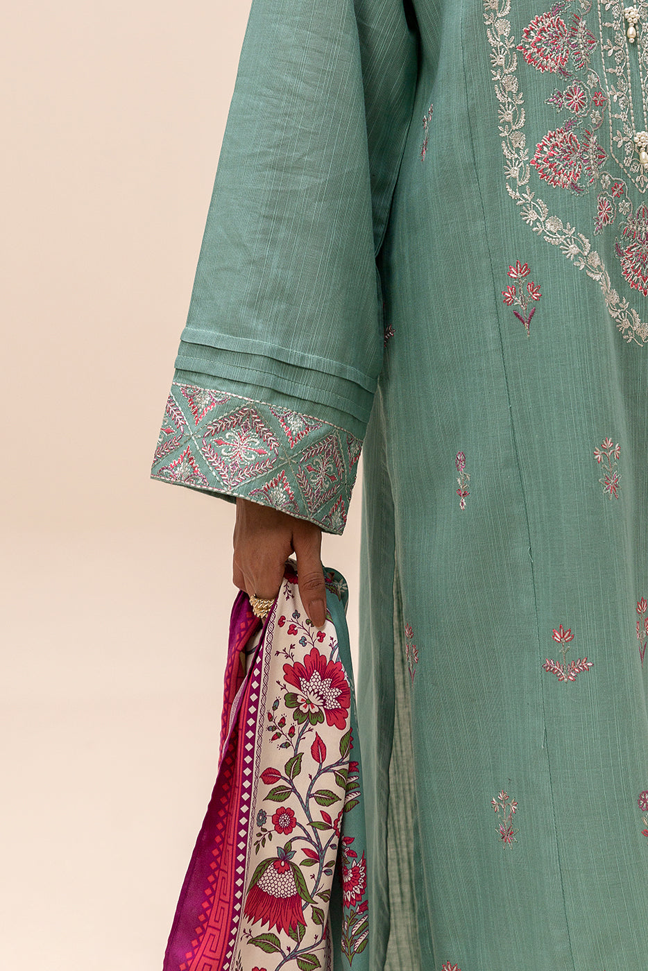3 Piece Embroidered Khaddar Suit-Nevada Blush (Unstitched)