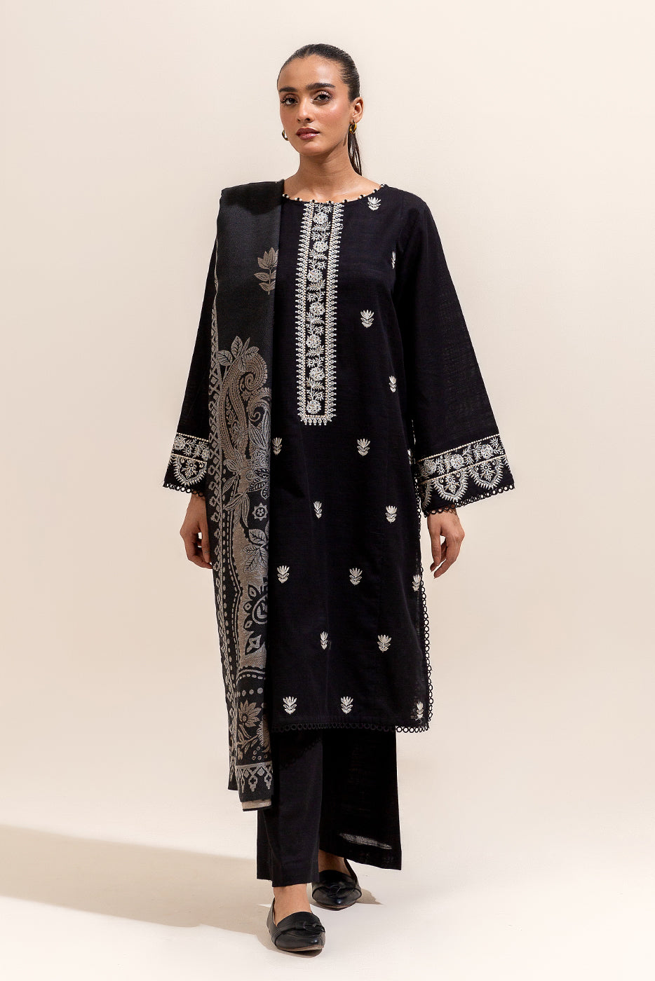 2 Piece Embroidered Khaddar Suit-Sable Mesh (Unstitched)