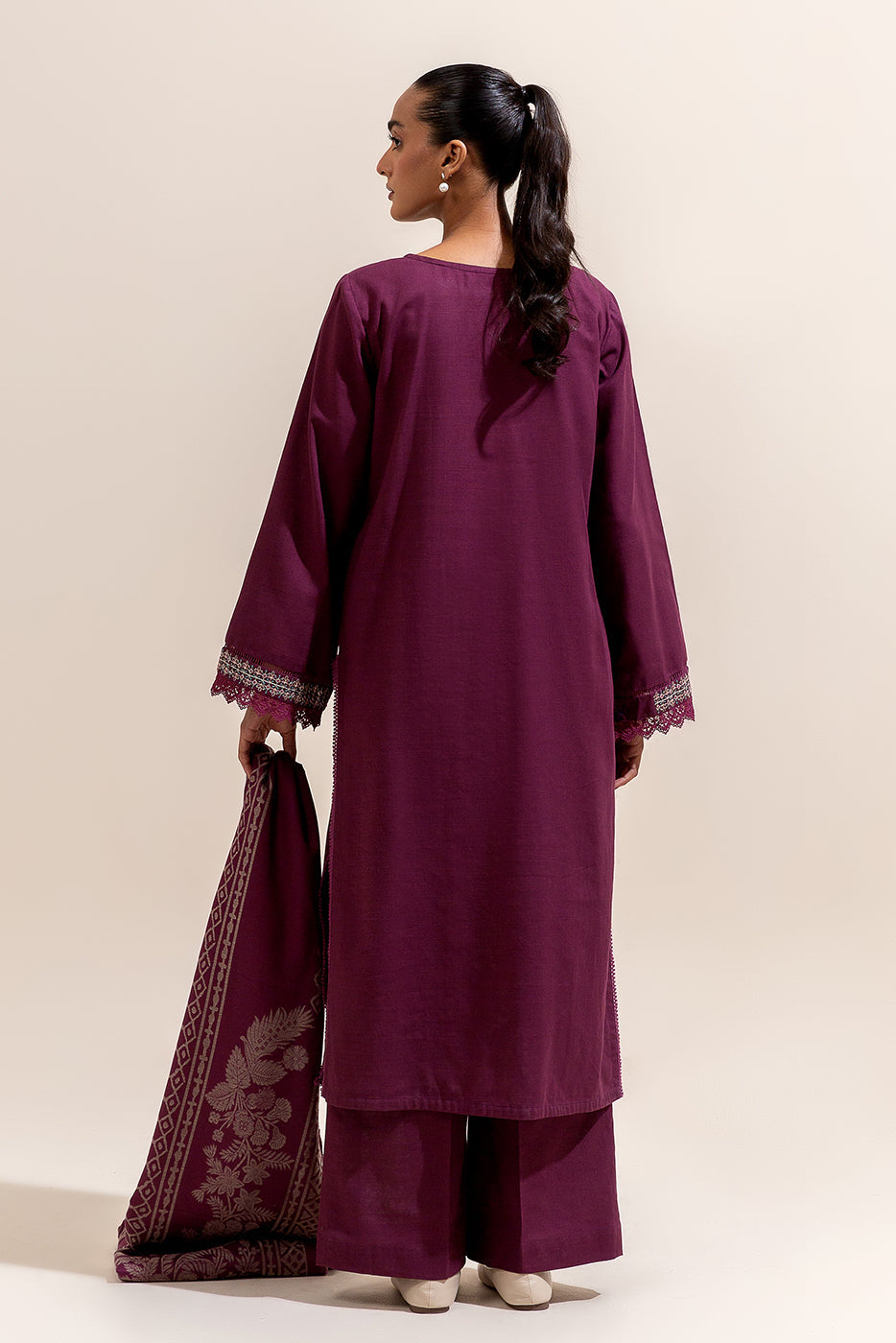 2 Piece Embroidered Khaddar Suit-Sangria Musk (Unstitched)