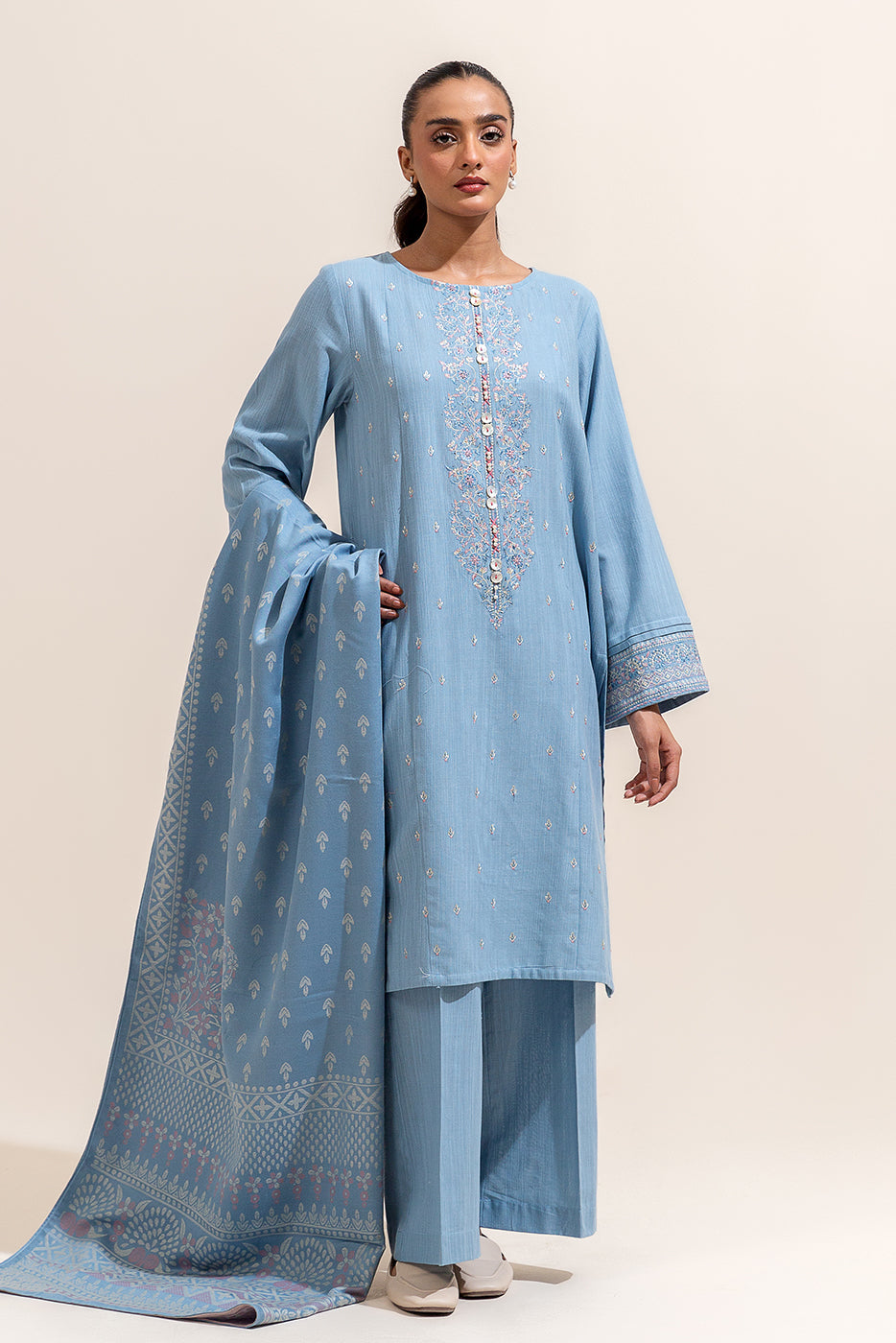 3 Piece Embroidered Khaddar Suit-Sheer Bliss (Unstitched)