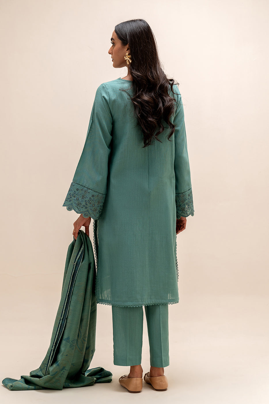 3 Piece Embroidered Khaddar Suit-Stone Grey (Unstitched)