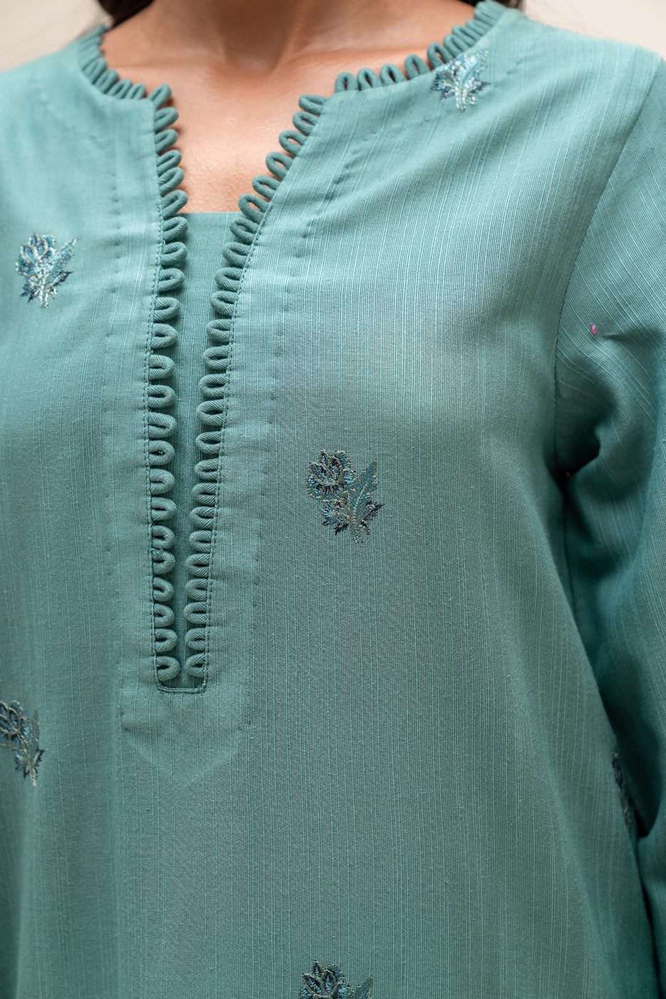 3 Piece Embroidered Khaddar Suit-Stone Grey (Unstitched)