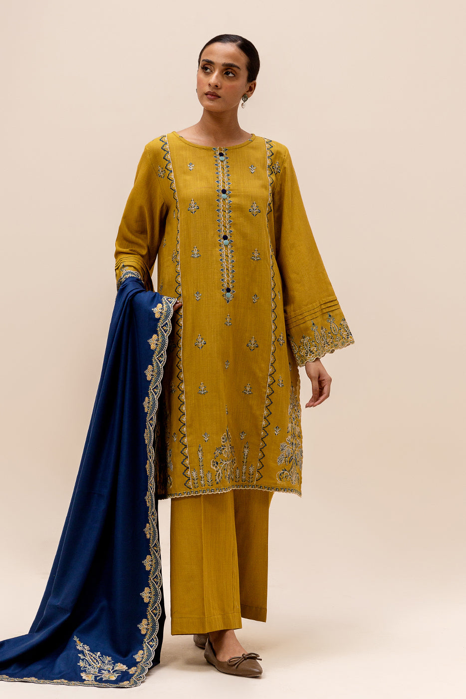 3 Piece Embroidered Khaddar Suit-Canary Adorn (Unstitched)