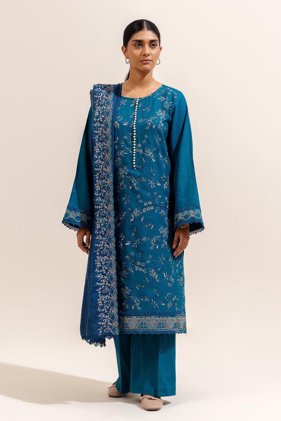 3 Piece Embroidered Khaddar Suit-Garden Bliss (Unstitched)