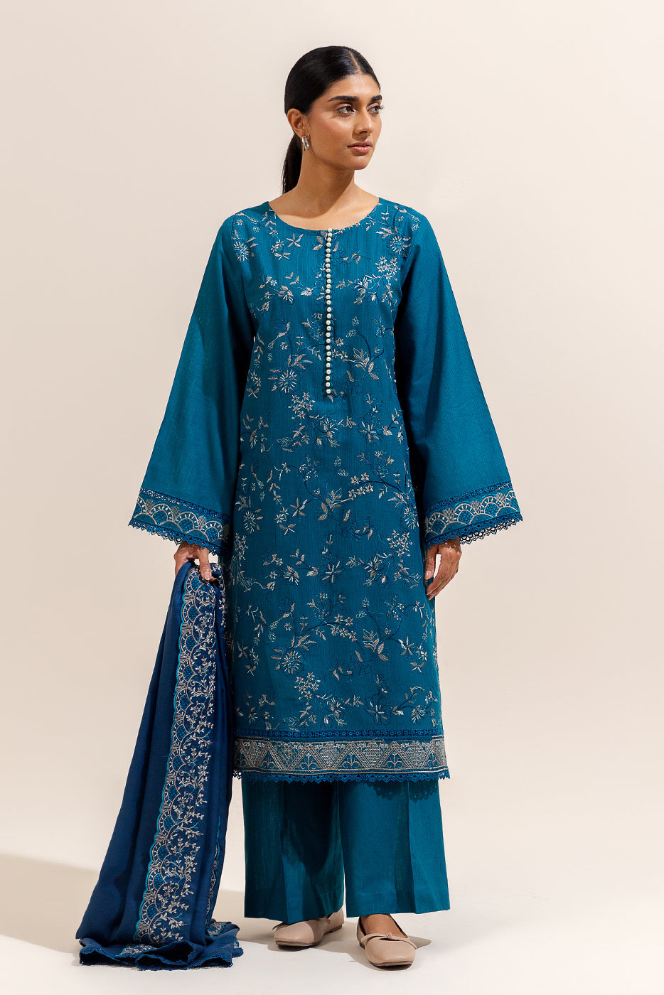3 Piece Embroidered Khaddar Suit-Garden Bliss (Unstitched)