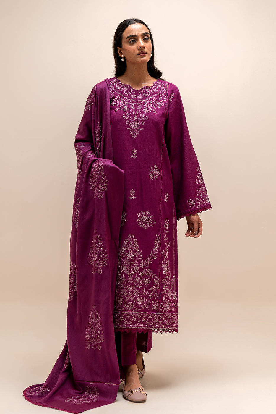 3 Piece Embroidered Khaddar Suit-Mulberry Adorn (Unstitched)