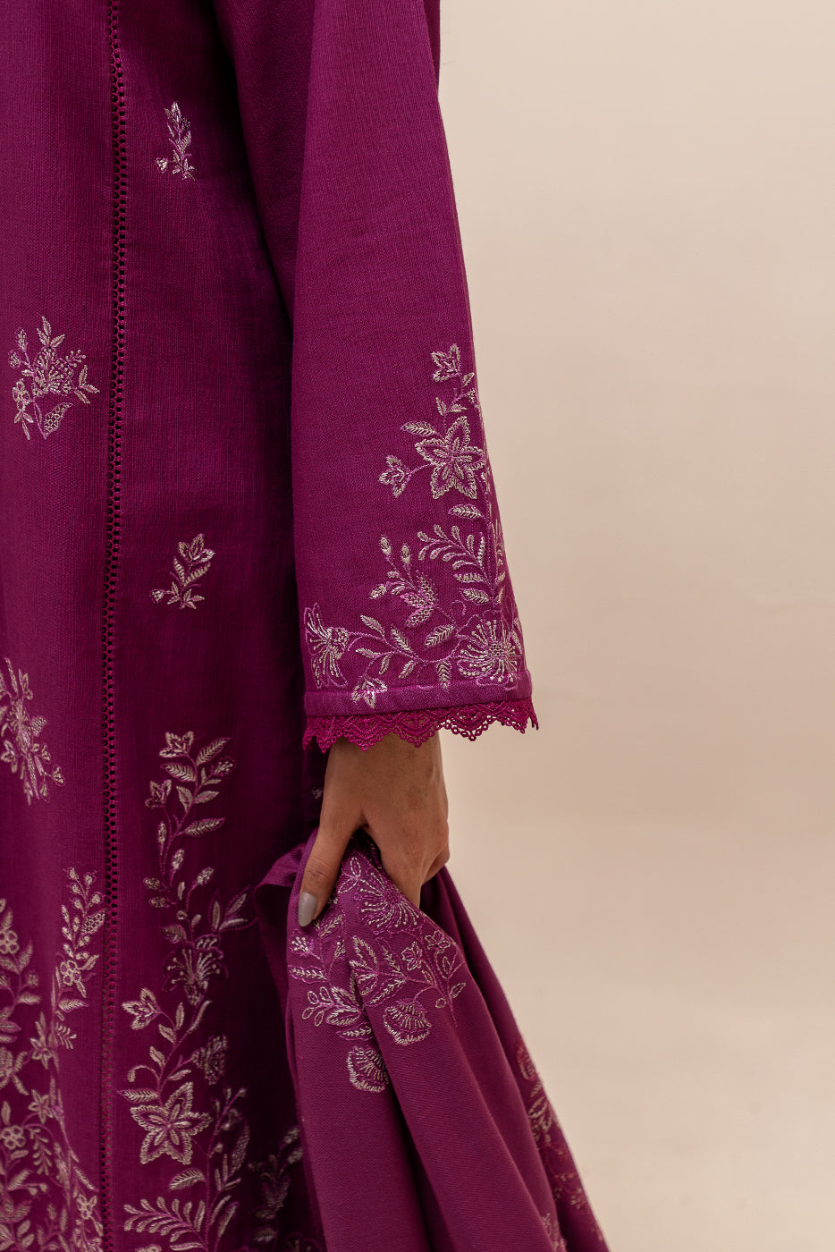 3 Piece Embroidered Khaddar Suit-Mulberry Adorn (Unstitched)