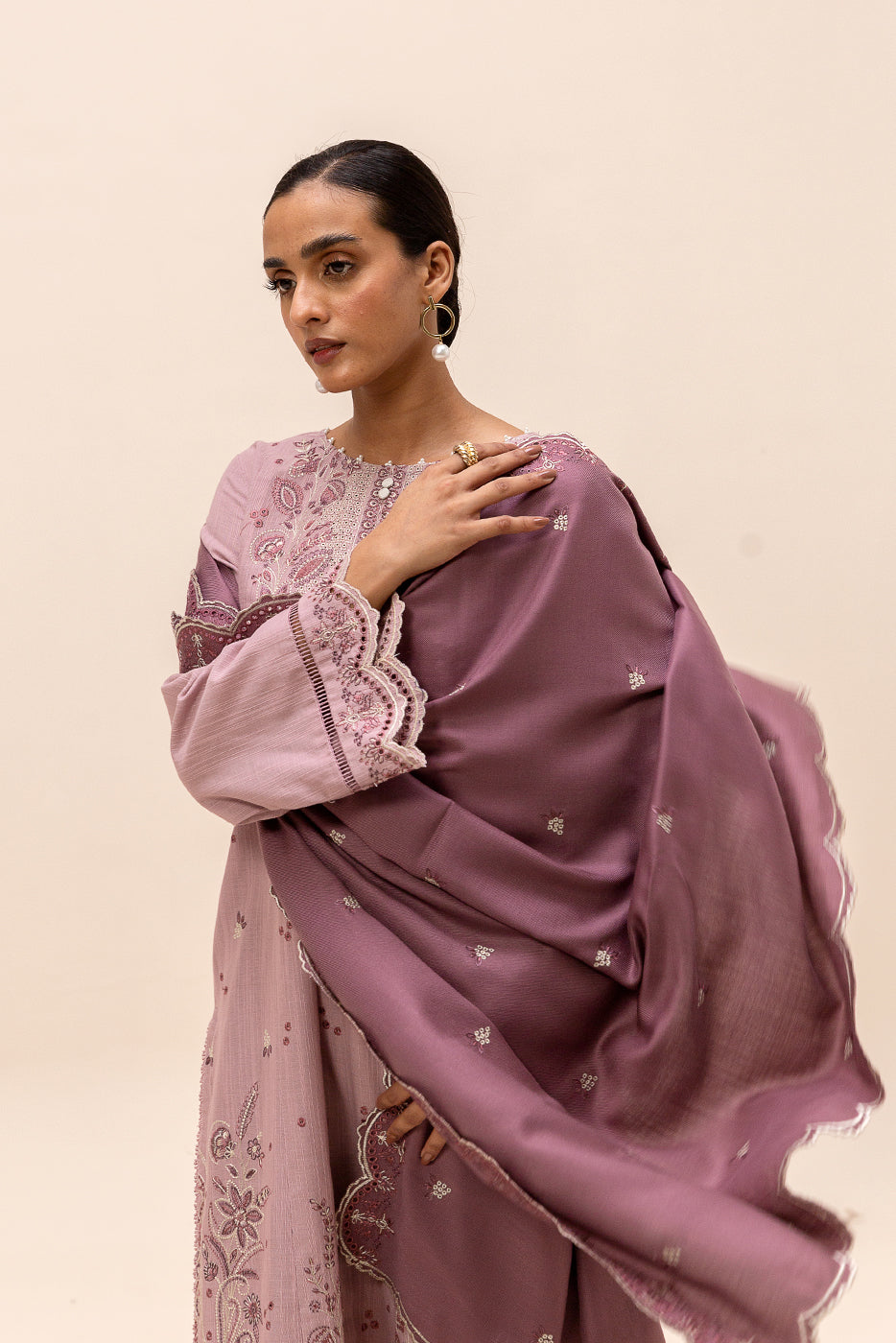 3 Piece Embroidered Khaddar Suit-Brittany Rose (Unstitched)