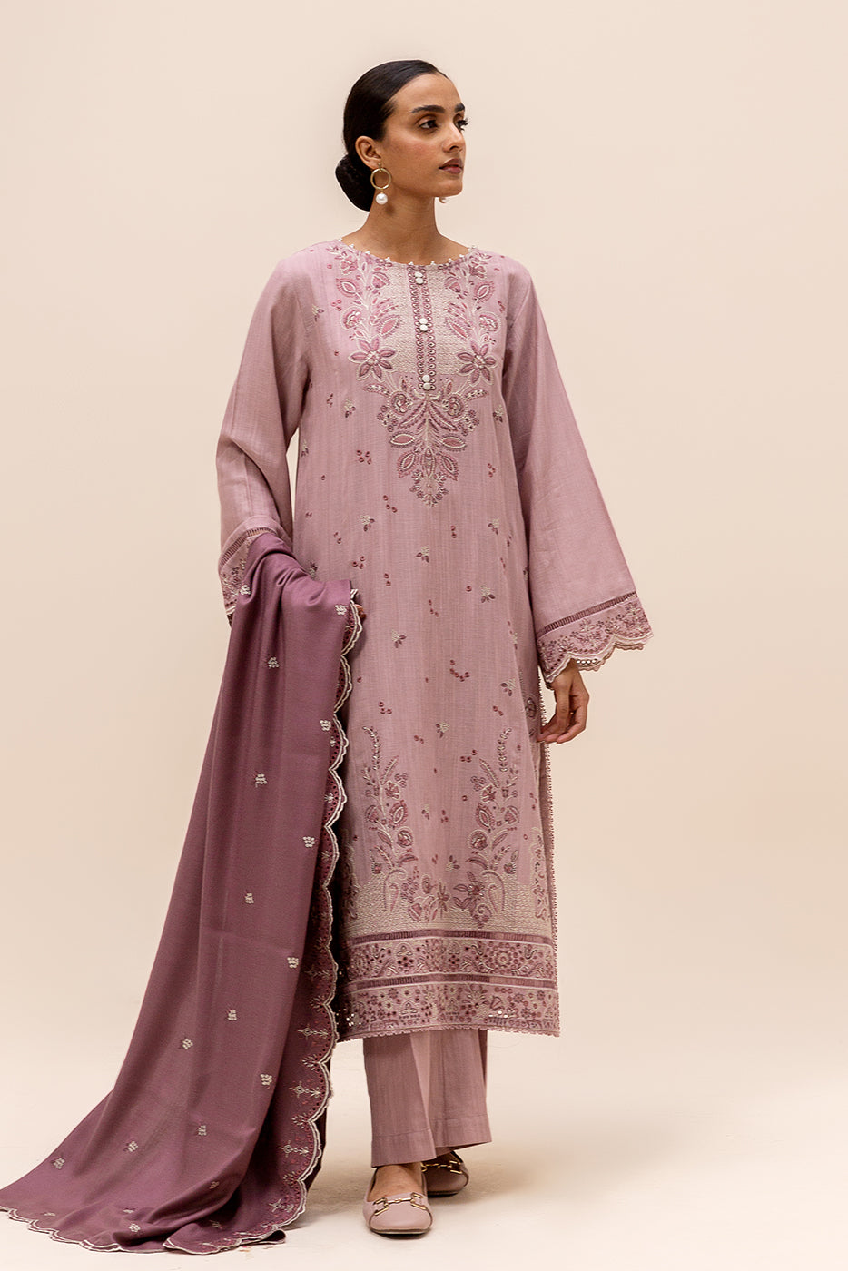 3 Piece Embroidered Khaddar Suit-Brittany Rose (Unstitched)